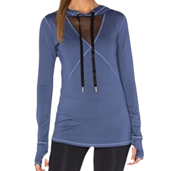 ALALA Flyweight Hoodie Tee Women's Medium Blue Mesh Panel Thumbholes‎ Athleisure - Picture 1 of 15